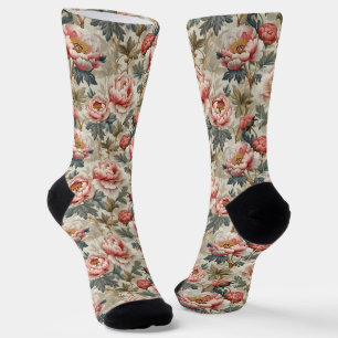 Elegantes Blumenmuster. Blasse rosa Pfingstrosen  Socken