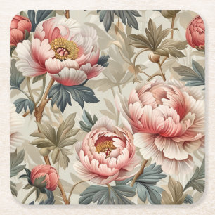 Elegantes Blumenmuster. Blassrosa Pfingstrosen Rechteckiger Pappuntersetzer