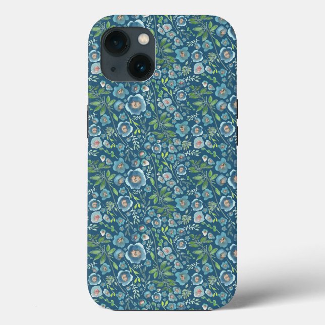 Elegantes Blumenmuster Blau Case-Mate iPhone Hülle (Rückseite)