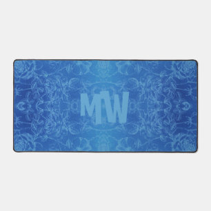 Elegantes Blumenmuster Blau Schreibtischunterlage