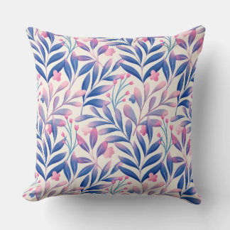 Elegantes Blumenmuster, blaurosa Leaf-Muster Kissen