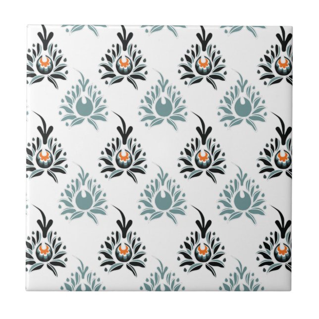 Elegantes Blumenmuster der blauen Rose Fliese (Vorderseite)