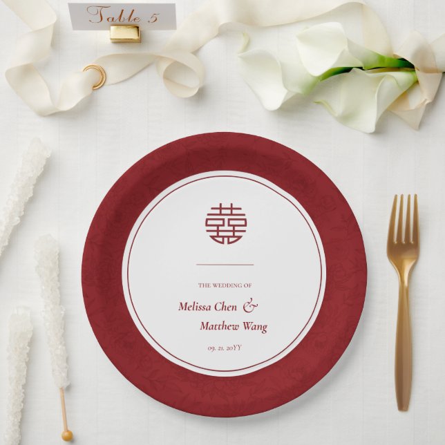 Elegantes Blumenmuster Double Xi Chinesische Hochz Pappteller (Hochzeit)