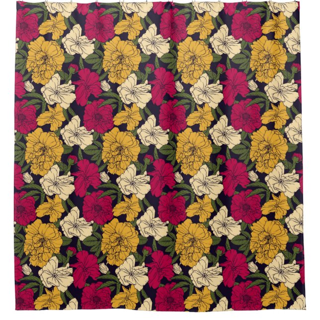 Elegantes Blumenmuster Duschvorhang (Vorderseite)