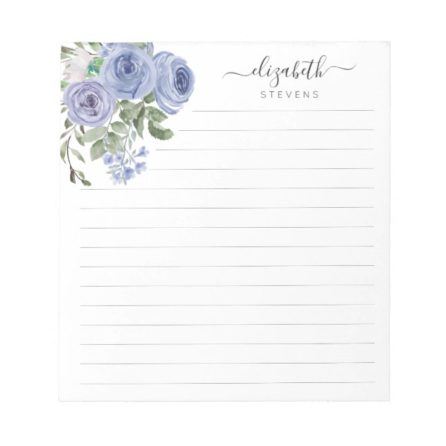 Elegantes Blumenmuster-Dusty-Blue-Aquarell-Rose-Sc Notizblock (Vorderseite)