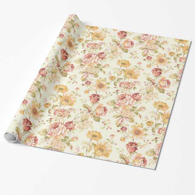 Elegantes Blumenmuster Geschenkpapier (Ungerollt)