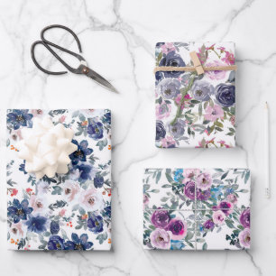 elegantes Blumenmuster Geschenkpapier Set