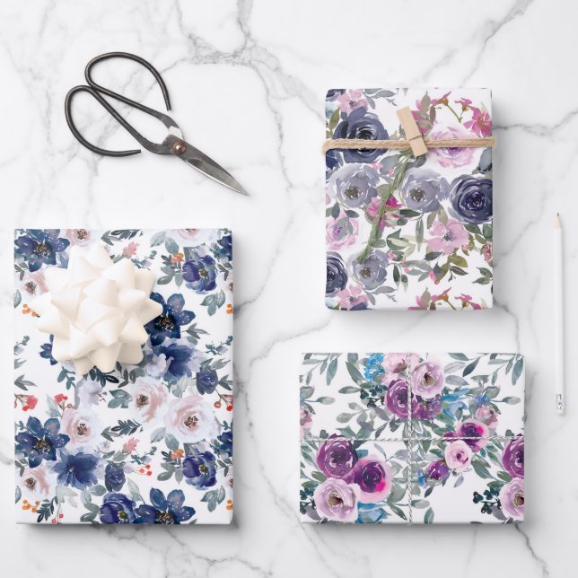 elegantes Blumenmuster  Geschenkpapier Set (Vorderseite)