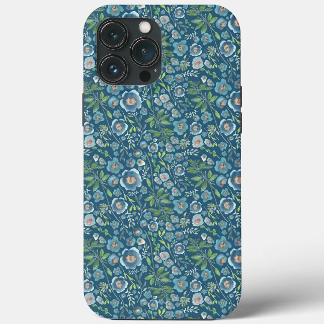 Elegantes Blumenmuster Grün Blau Case-Mate iPhone Hülle (Rückseite)