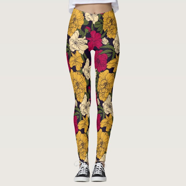 Elegantes Blumenmuster Leggings (Vorderseite)