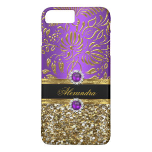 Elegantes Blumenmuster Lila Gold Damast Glitter Case-Mate iPhone Hülle