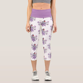 Elegantes Blumenmuster lila violett grau Capri Leggings