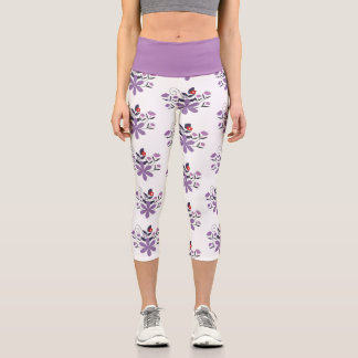 Elegantes Blumenmuster lila violett grau Capri Leggings