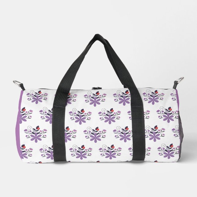 Elegantes Blumenmuster lila violett grau Duffle Bag (Vorderseite)