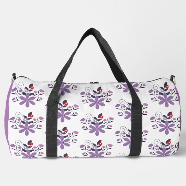 Elegantes Blumenmuster lila violett grau Duffle Bag (Vorderseite)