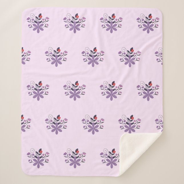 Elegantes Blumenmuster lila violett grau Sherpadecke (Vorderseite)