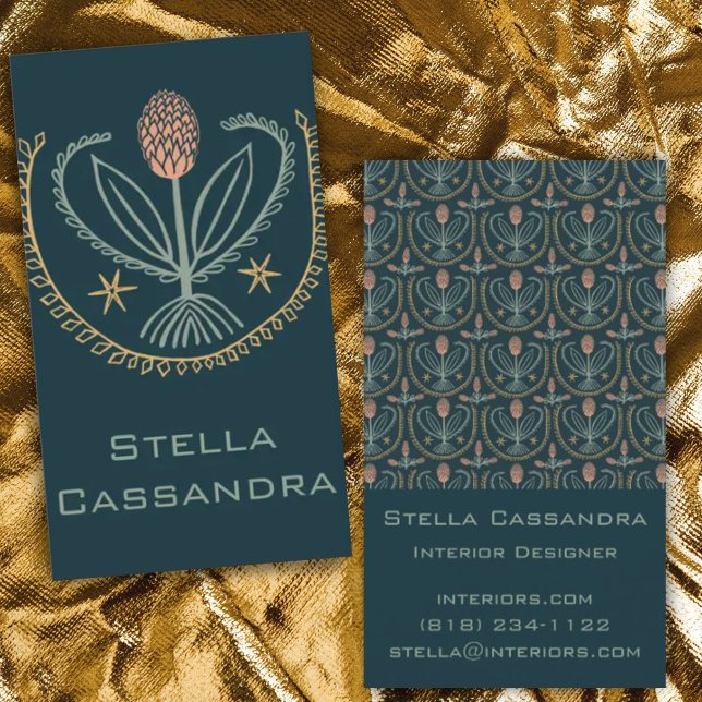 Elegantes Blumenmuster Lucile Tiles Deep Green Visitenkarte (Von Creator hochgeladen)