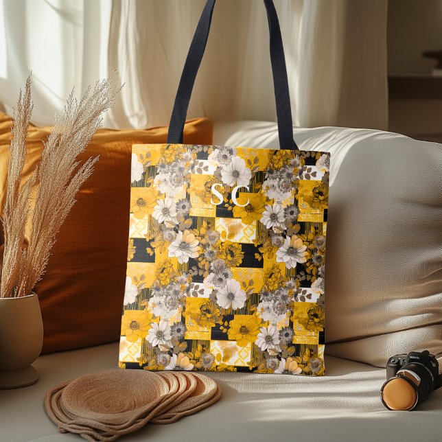 Elegantes Blumenmuster mit Gelb, Grau, Schwarz (Von Creator hochgeladen)