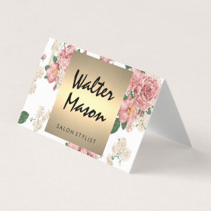 Elegantes Blumenmuster mit Goldbesatz Quadrat Visitenkarten