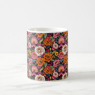 Elegantes Blumenmuster mit kühnen Farben auf schwa Kaffeetasse