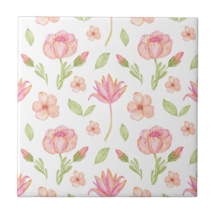 Elegantes Blumenmuster mit rosa Pfingstrosen und L Fliese
