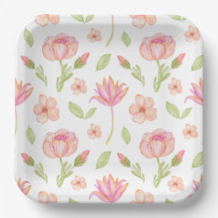 Elegantes Blumenmuster mit rosa Pfingstrosen und L Pappteller