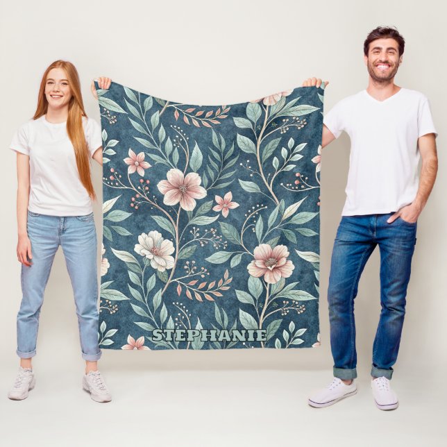 Elegantes Blumenmuster mit rosa und cremefarbenen  Fleecedecke (Beispiel)