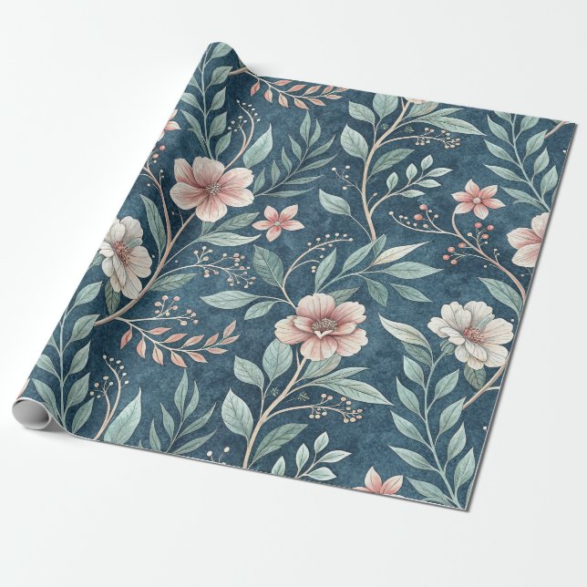 Elegantes Blumenmuster mit rosa und cremefarbenen  Geschenkpapier (Ungerollt)