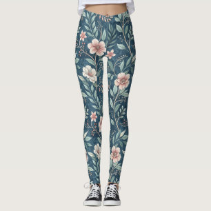 Elegantes Blumenmuster mit rosa und cremefarbenen Leggings