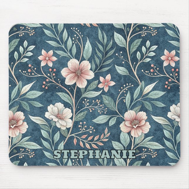 Elegantes Blumenmuster mit rosa und cremefarbenen  Mousepad (Vorne)