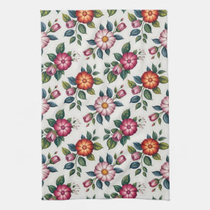 Elegantes Blumenmuster mit Rosen und Gänseblümchen Geschirrtuch