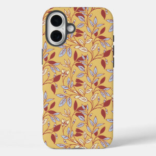 Elegantes Blumenmuster mit roten und blauen Blätte iPhone 16 Plus Hülle