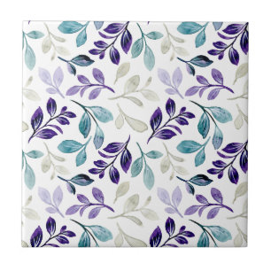 Elegantes Blumenmuster mit roten und blauen Blätte Fliese