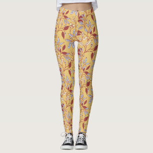 Elegantes Blumenmuster mit roten und blauen Blätte Leggings