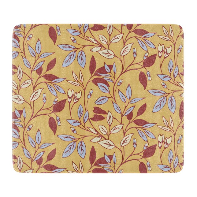 Elegantes Blumenmuster mit roten und blauen Blätte Schneidebrett (Vorderseite)