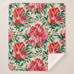 Elegantes Blumenmuster mit roten und rosa Blume Sherpadecke
