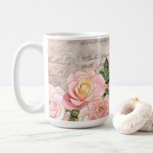 Elegantes Blumenmuster mit Vintagem Skript und ros Kaffeetasse