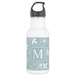 Elegantes Blumenmuster Monogramm| Wasserflasche