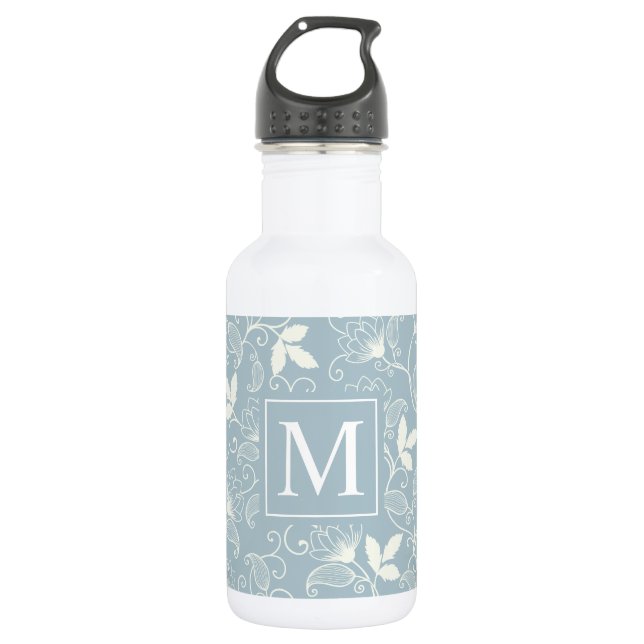 Elegantes Blumenmuster Monogramm| Wasserflasche (Vorderseite)