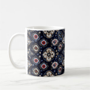 Elegantes Blumenmuster Navy Blue Kaffeetasse
