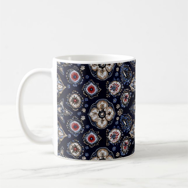 Elegantes Blumenmuster Navy Blue Kaffeetasse (Links)