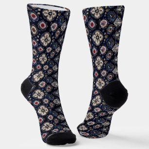Elegantes Blumenmuster Navy Blue Socken