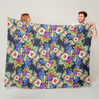 Elegantes Blumenmuster Rosa Gelbes blaues Foliage Fleecedecke