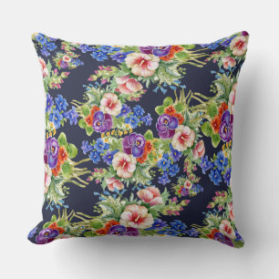 Elegantes Blumenmuster Rosa Gelbes blaues Foliage Kissen