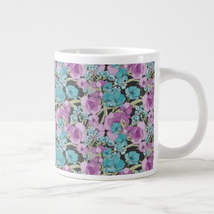 Elegantes Blumenmuster Rosa Lila Schwarzes Hinterg Jumbo-Tasse