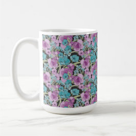 Elegantes Blumenmuster Rosa Lila Schwarzes Hinterg Kaffeetasse