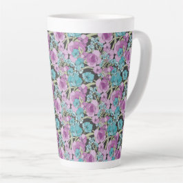 Elegantes Blumenmuster Rosa Lila Schwarzes Hinterg Milchtasse