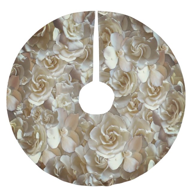 Elegantes Blumenmuster-Rose Petal-Muster Polyester Weihnachtsbaumdecke (Vorderseite)