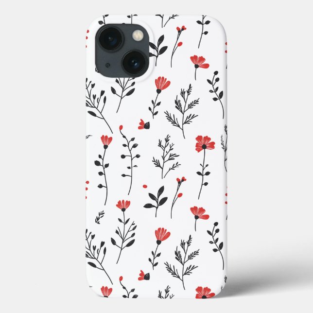 Elegantes Blumenmuster - Rotes und Schwarzes Botan Case-Mate iPhone Hülle (Rückseite)