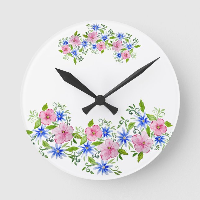Elegantes Blumenmuster Runde Wanduhr (Vorderseite)
